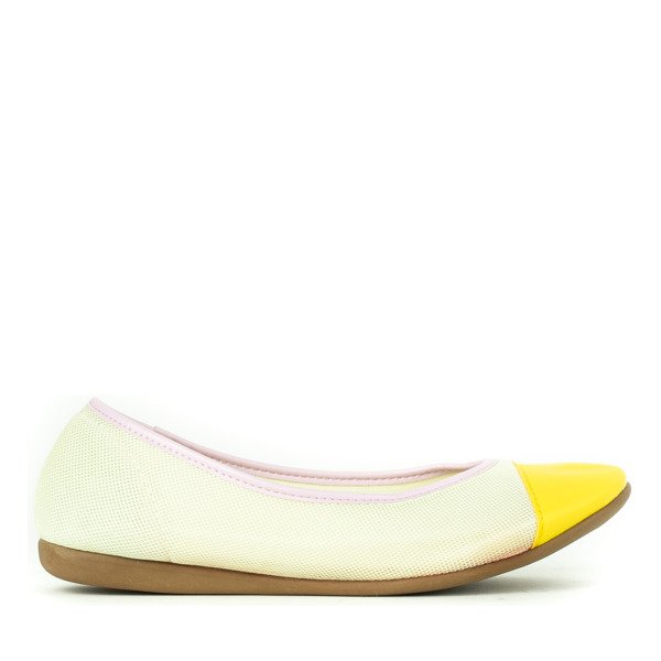 Beżowe baleriny z żółtym noskiem Eloisa - Obuwie
