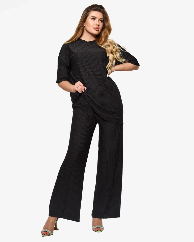 Женский ребристый комплект черного цвета - Одежда