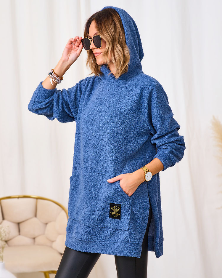 Royalfashion Зеленый длинный женский свитер с капюшоном