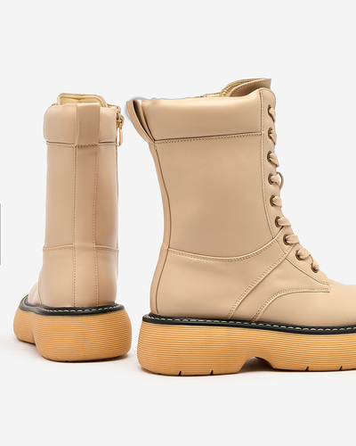 Royalfashion Smėlio spalvos moteriški auliniai batai tvirtu padu Diret