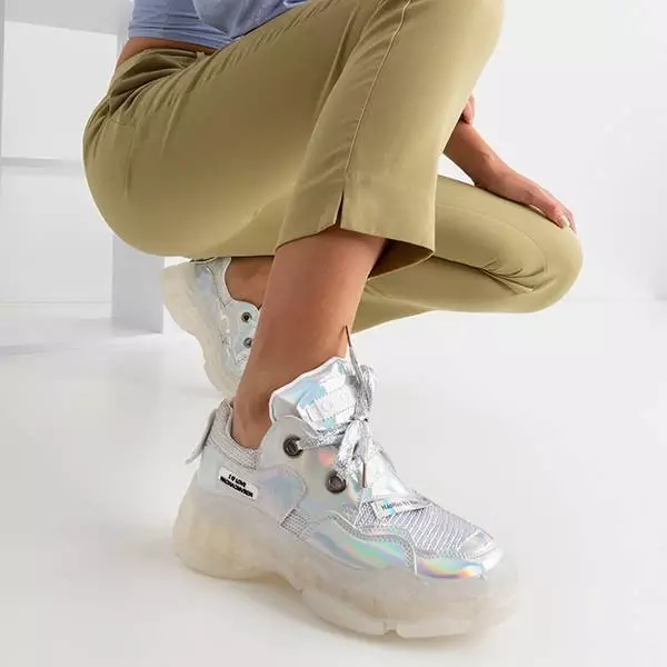 OUTLET Серебристые женские кроссовки с голографическим покрытием Haohan - Обувь