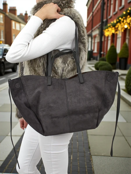 Moteriška pirkinių rankinė eko zomšinė su mažesne eko odine rankine komplekte 2in1 Elinea