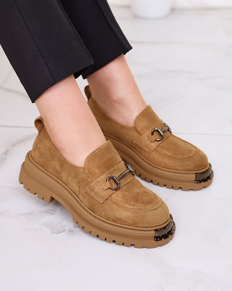 "Royalfashion" Šviesiai rudi moteriški eko zomšos mokasinai Metaqom