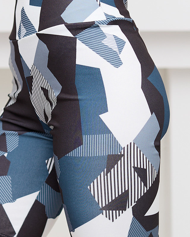 Черно-синие женские велосипедные леггинсы с принтом - Одежда