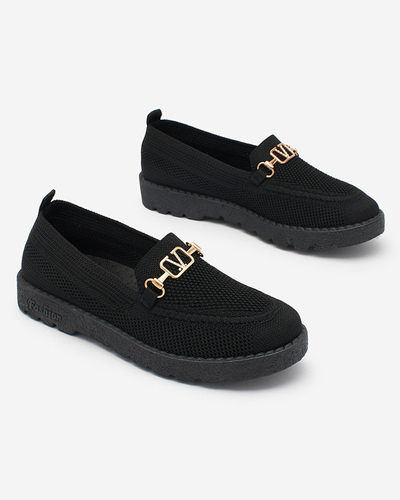 Royalfashion Черные женские мокасины из ткани с золотым украшением Ertica