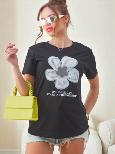 Royalfashion Женская хлопковая футболка с цветком