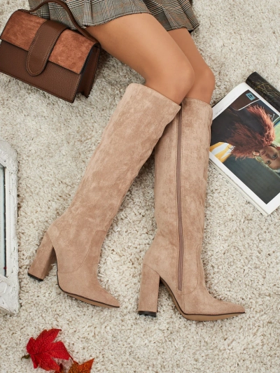 Moteriški eko zomšiniai auliniai batai su storu kulnu Feravi