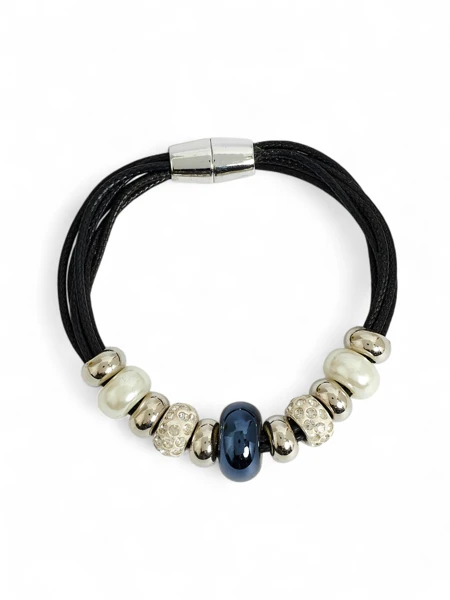 Moteriška apyrankė su karoliukais, žėrinčiu virveliu