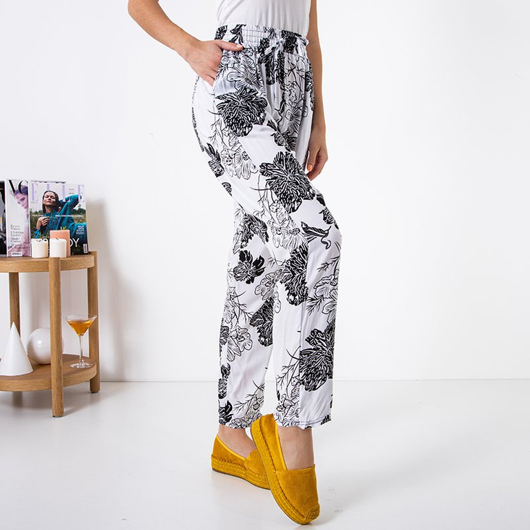 Moteriškos baltos rašto kelnės - Drabužiai