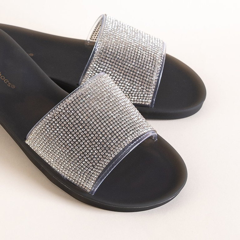 Черные женские резиновые шлепанцы со стразами Niamh