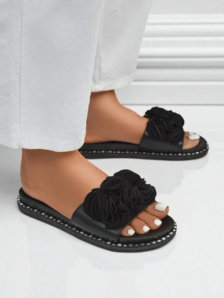 Royalfashion moteriškos šlepetės lygiu padu Flora Verde