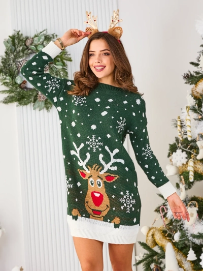 Royalfashion Рождественский свитер женское платье зеленого цвета