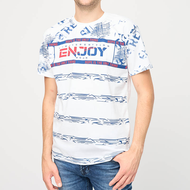 Vyriški balti marškinėliai su užrašu ENJOY- Clothing