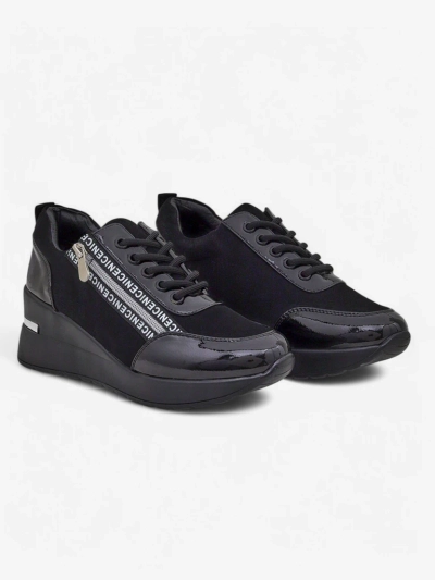 Czarne sneakersy koturny damskie Calista Nero