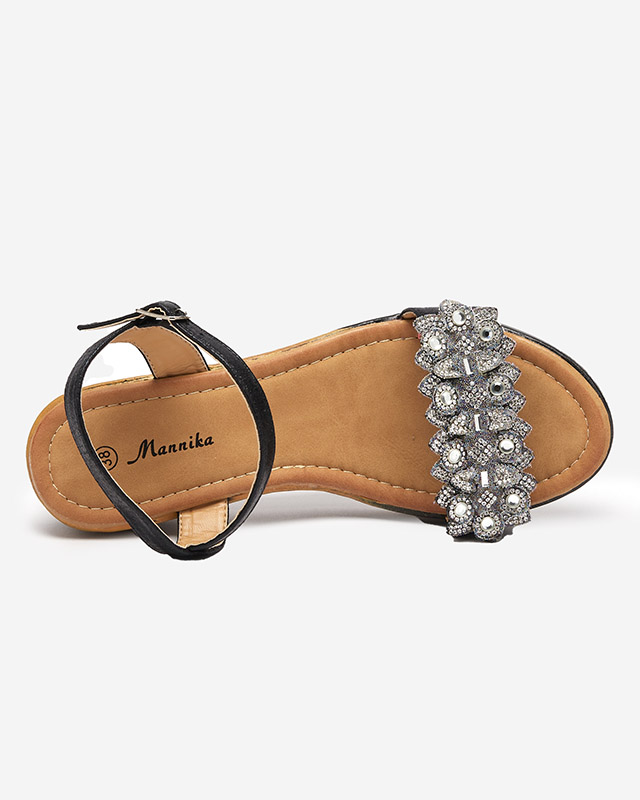 Juodos moteriškos pleištinės basutės su kubiniais cirkoniais Mafa- Footwear