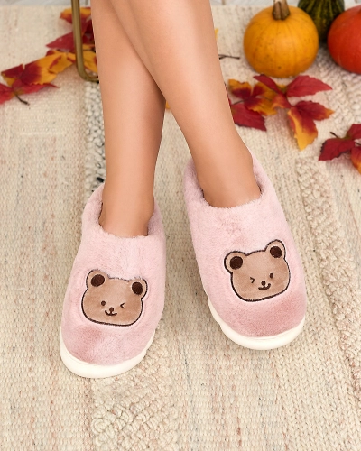 Royalfashion Фиолетовые женские меховые тапочки с мишкой Hettres