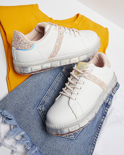 Женские спортивные кроссовки белого цвета с розовыми вставками Asxa- Footwear