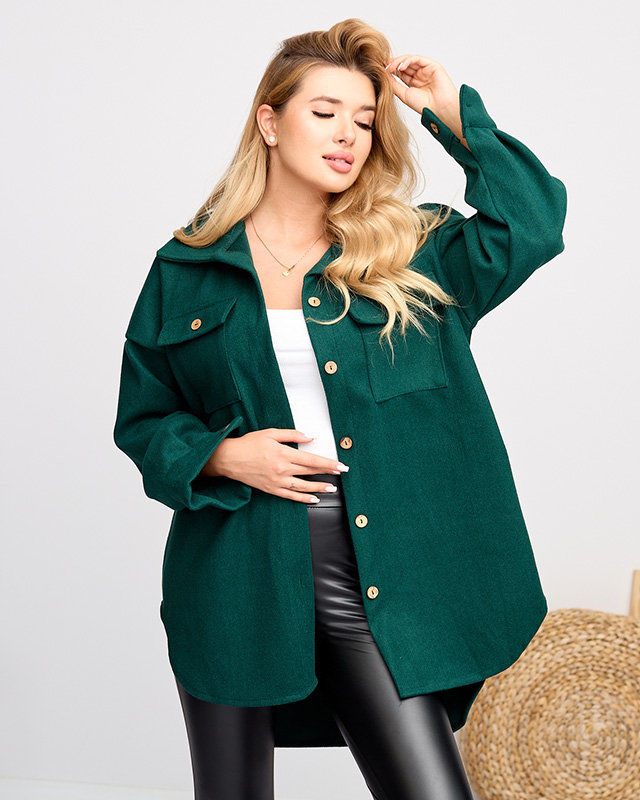 Темно-зеленая женская куртка-рубашка свободного кроя - Одежда
