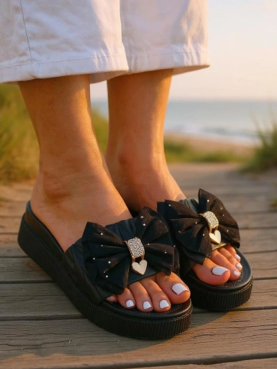 Royalfashion Platform Slides with Bow for Ladies, ya know
