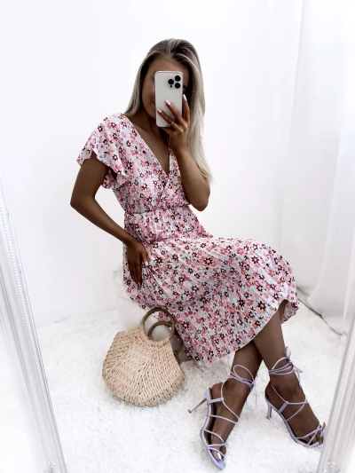 Розовое женское цветочное платье - Одежда