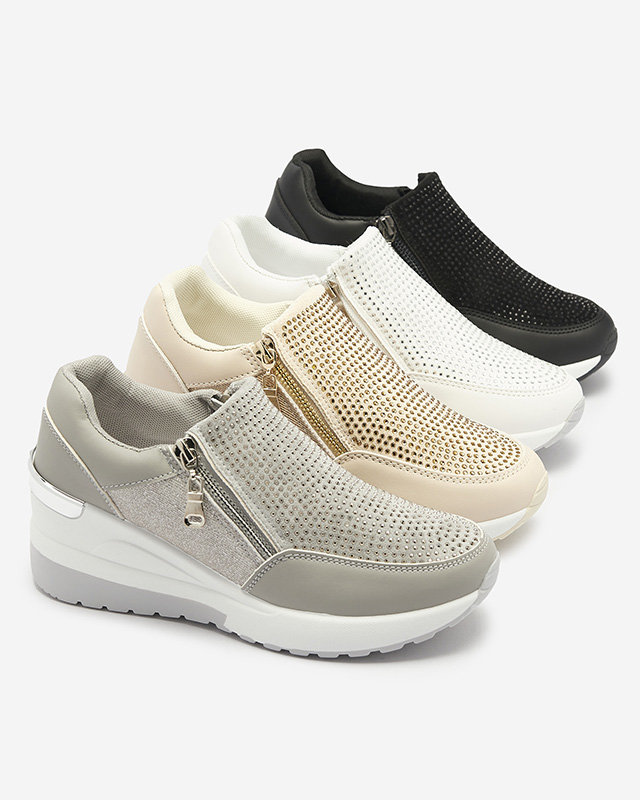 Белые женские спортивные туфли на каблуке-платформе, украшенные цирконами Martela - Обувь