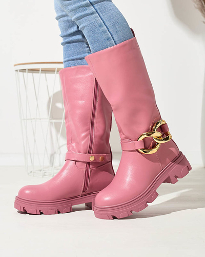 Женские розовые сапоги с цепочкой Sudfa - Обувь