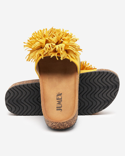 Moteriškos šlepetės su medžiaginiu ornamentu geltonos spalvos Ailli- Footwear