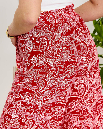 Красные женские брюки из ткани с принтом - Одежда