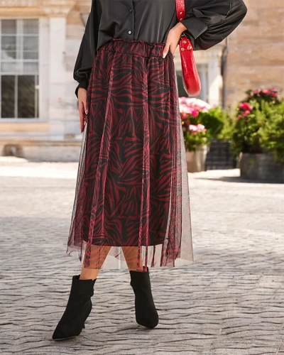 Женская юбка миди в с рисунком от Royalfashion с тюлем