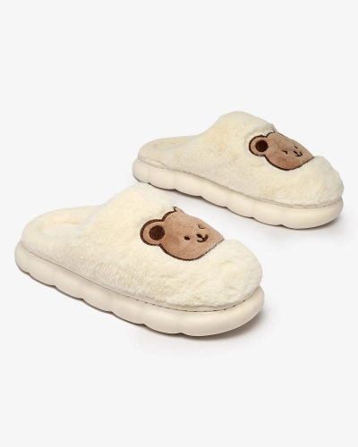 Royalfashion Белые женские меховые тапочки с мишкой Hettres
