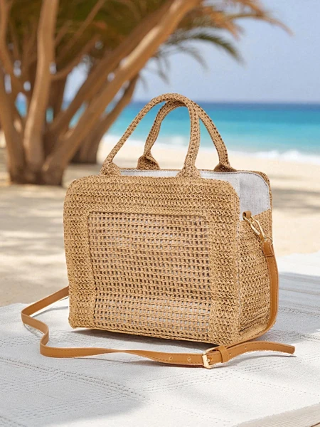 Royalfashion Didelė moteriška šiaudinė rankinė Ariadne Raffia