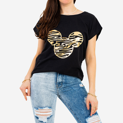 Черная женская футболка с принтом золотой мыши - Одежда
