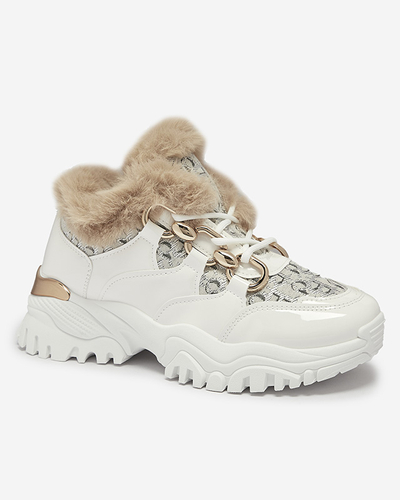 Спортивные лакированные белые женские кроссовки с мехом Axili- Footwear