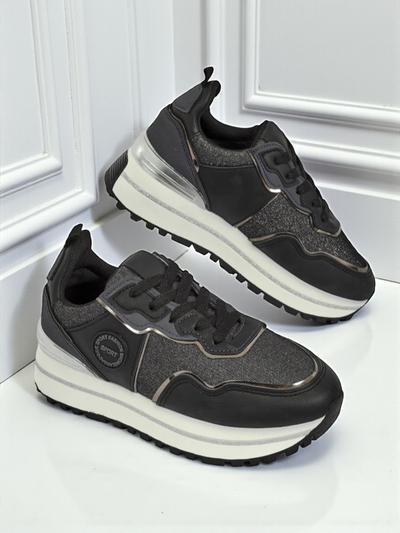 Damskie sneakersy Callista Nero na platformie 4cm, sk\[censored\]ra eko