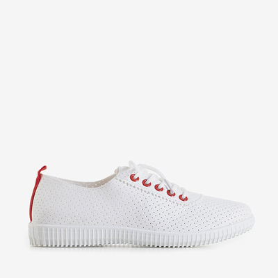 Белые женские ажурные кроссовки с красными вставками Jasenik