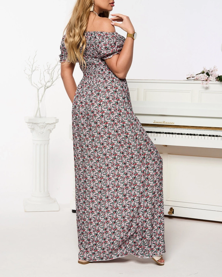 Розовое женское платье-макси а'ля шиспанка с цветочным узором - Одежда