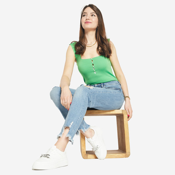 Moteriškas žalias viršus su kubinėmis cirkonio a'la sagomis- Drabužiai