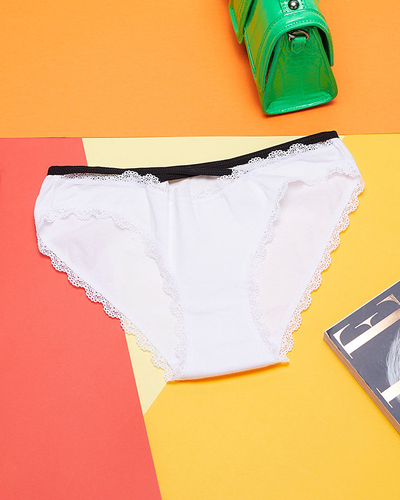 Moteriškos baltos kelnaitės su nėriniais ir juostelėmis - Apatiniai