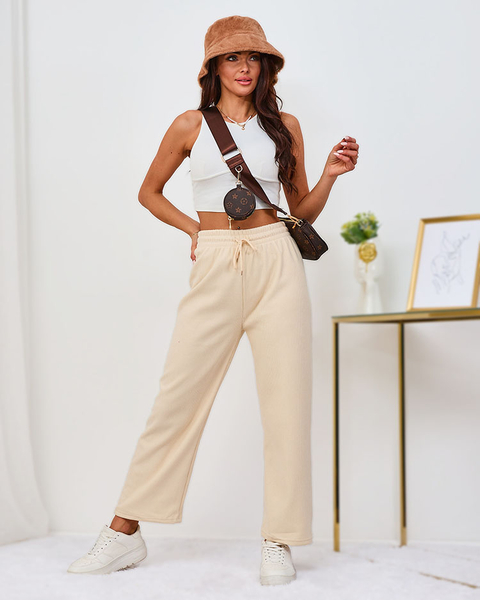 "Royalfashion" Kreminės pašiltintos velveto kelnės moterims