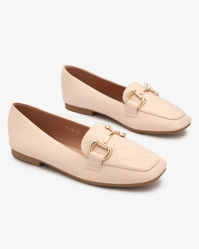 Royalfashion Бежевые женские стеганые мокасины с золотым украшением Wetifa