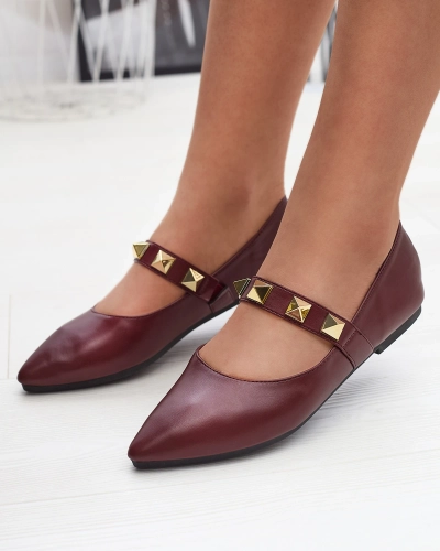 Бордовые женские балеринки на плоском каблуке с шипами Dejika - Обувь