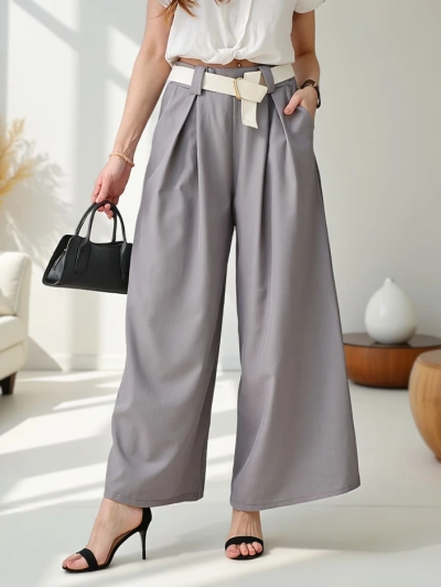 Royalfashion Широкие женские брюки с поясом