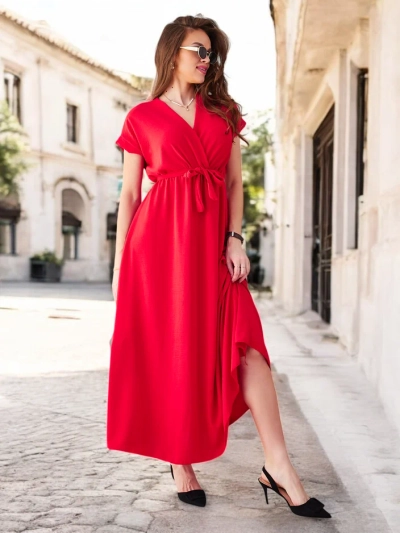 Midi-платье Royalfashion для женщин с обернутым вырезом, короткими рукавами и поясом