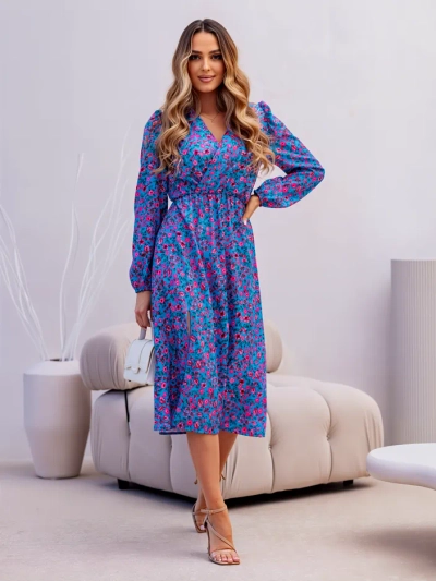 Женское миди-платье Royalfashion с мелкими цветами, запахом и разрезом