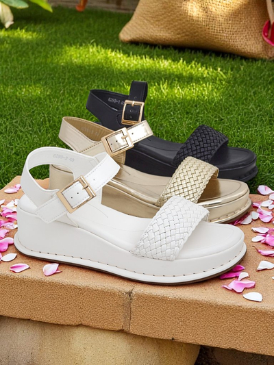 Royalfashion moteriškos basutės su pleištiniu kulnu ir pinta juostele Fiolle