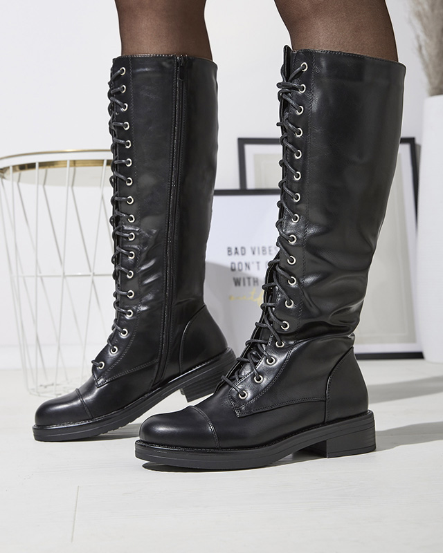 Женские высокие сапоги до колена на шнуровке черного цвета Safrata- Footwear