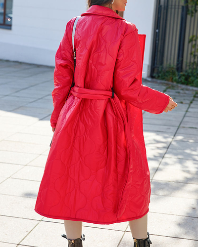 Royalfashion Красное женское стеганое пальто с галстуком