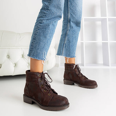 Ciemnobrązowe damskie workery z ozdobnymi przetarciami Tusyon - Obuwie