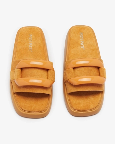 Rudos moteriškos šlepetės iš ekologiškos zomšos "Omve" - Avalynė