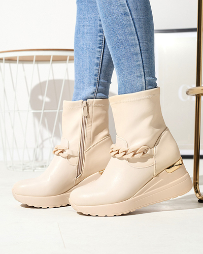 Бежевые женские сапоги на якоре с цепочкой Fefricca- Footwear
